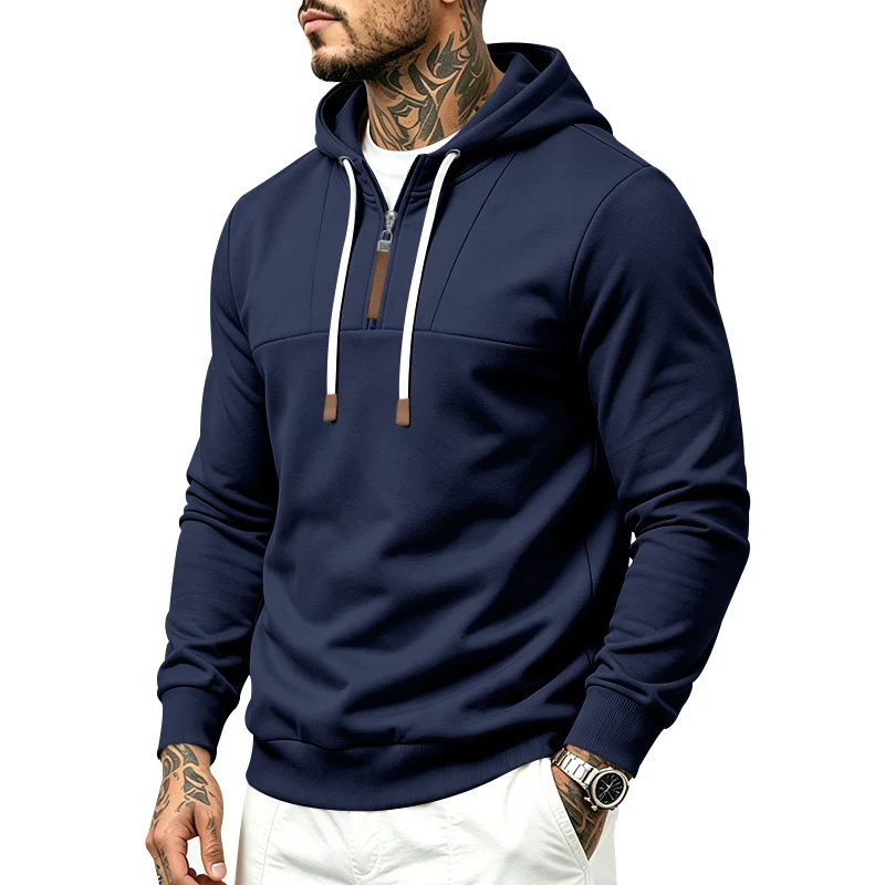 Herren Moderner Halbzip-Hoodie aus French Terry mit Zierriegel und Kordelzug Nord Taschen