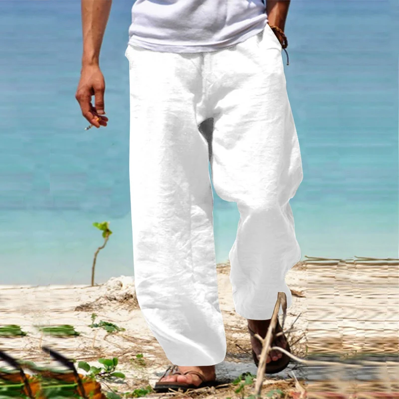 Herren Luftige Strandhose im Baggy-Schnitt aus Leinenmix mit Tunnelzug Nord Taschen