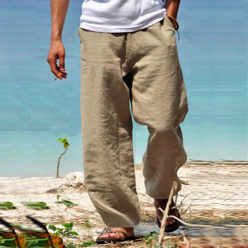 Herren Luftige Strandhose im Baggy-Schnitt aus Leinenmix mit Tunnelzug Nord Taschen