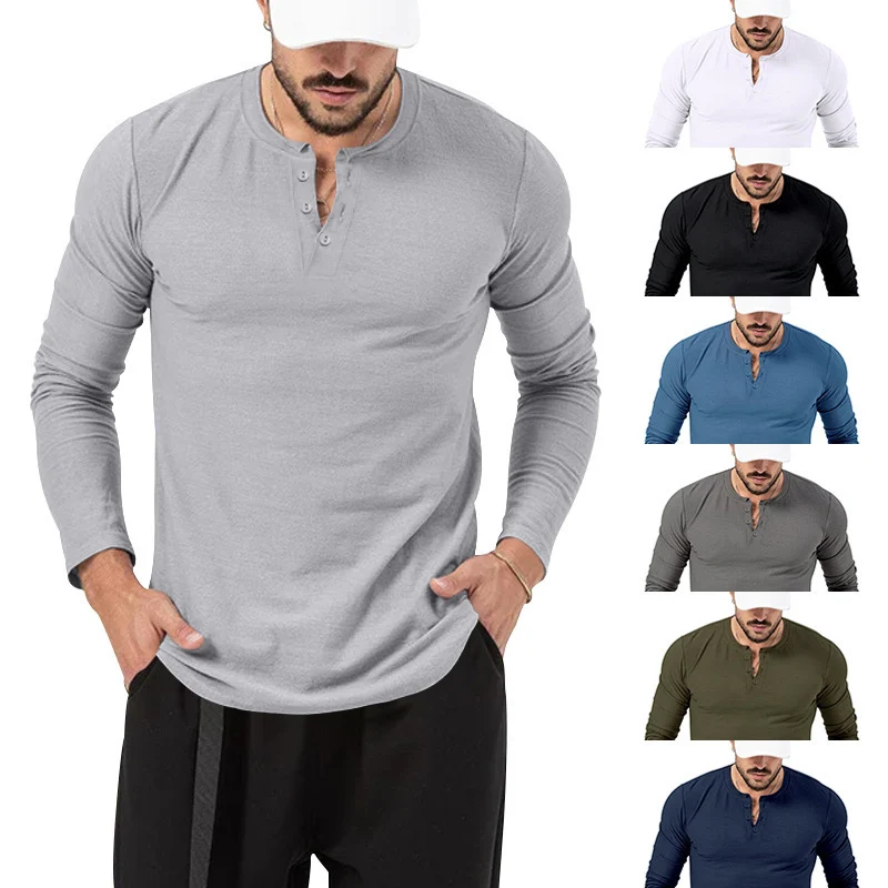 Herren Longsleeve Henley aus leichter Baumwollmischung Nord Taschen