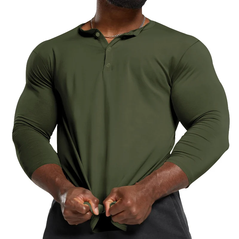 Herren Longsleeve Henley aus leichter Baumwollmischung Nord Taschen