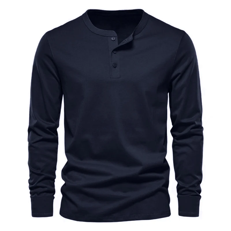 Herren Longsleeve Henley aus leichter Baumwollmischung Nord Taschen