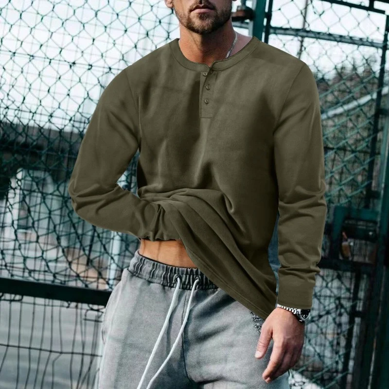Herren Longsleeve Henley aus leichter Baumwollmischung Nord Taschen