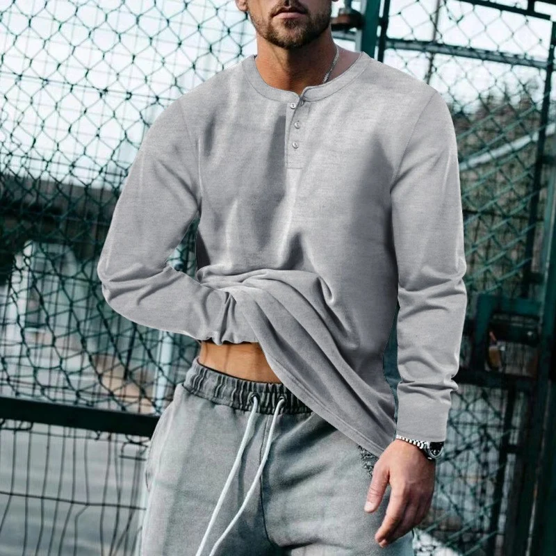 Herren Longsleeve Henley aus leichter Baumwollmischung Nord Taschen
