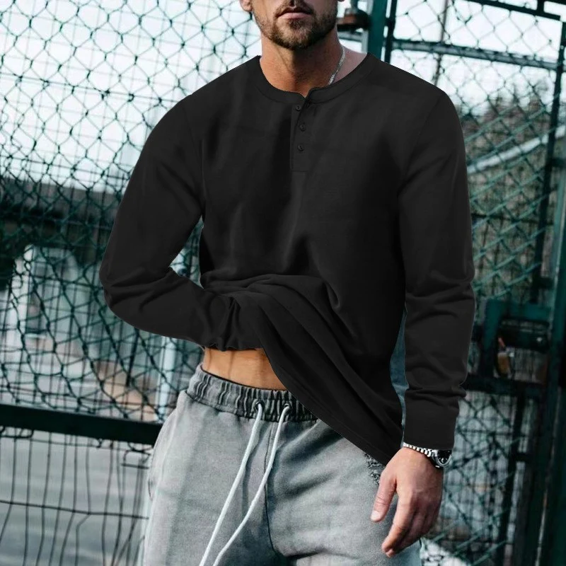 Herren Longsleeve Henley aus leichter Baumwollmischung Nord Taschen