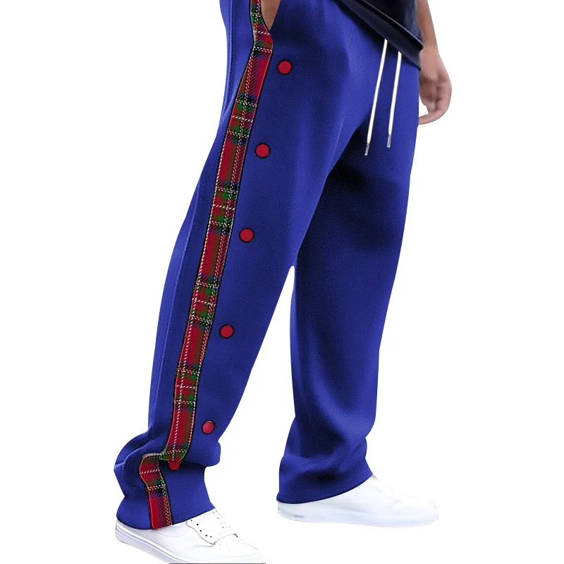 Herren lockere Jogginghose mit seitlichem Karostreifen und Druckknopfleiste Nord Taschen