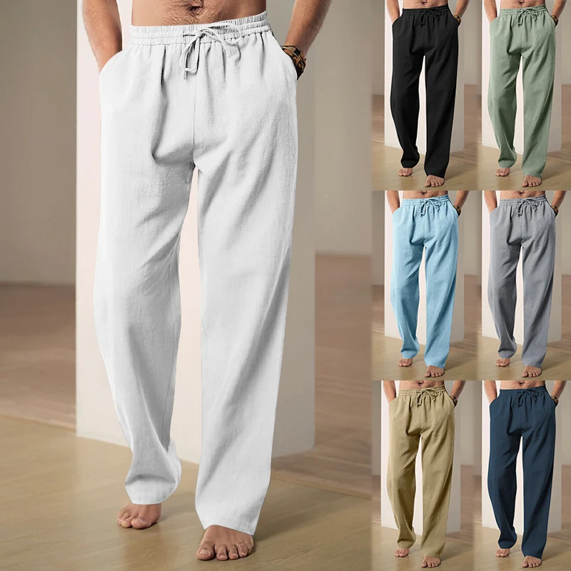 Herren Locker geschnittene Leinenhose mit Kordelzug und geradem Bein Nord Taschen