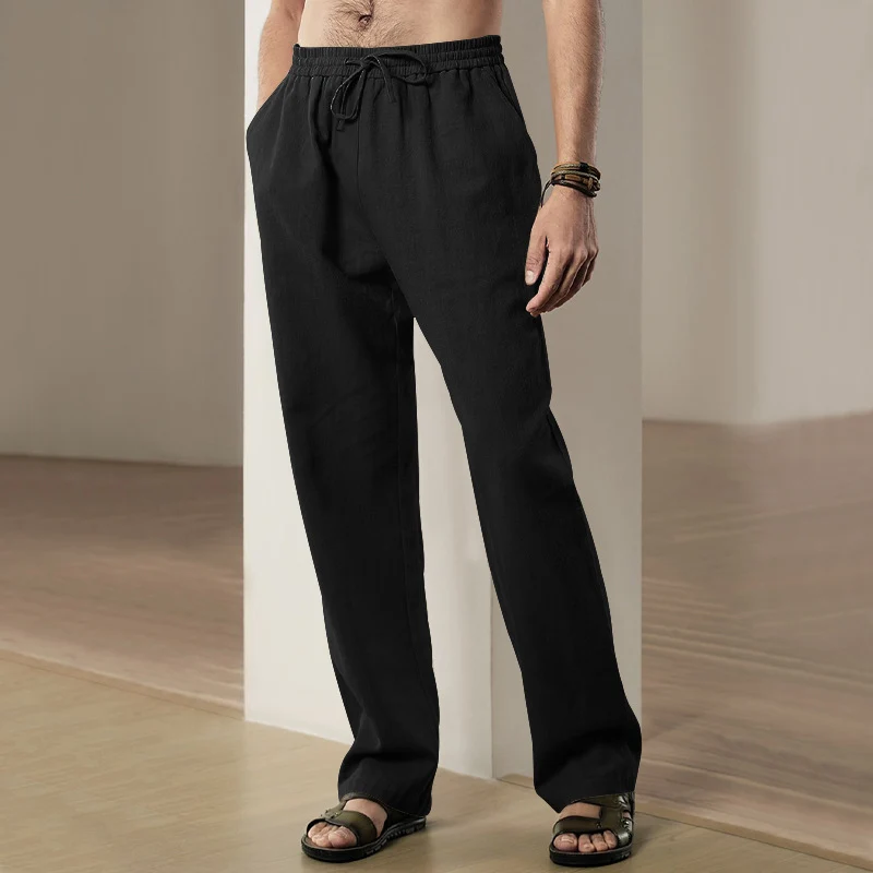 Herren Locker geschnittene Leinenhose mit Kordelzug und geradem Bein Nord Taschen