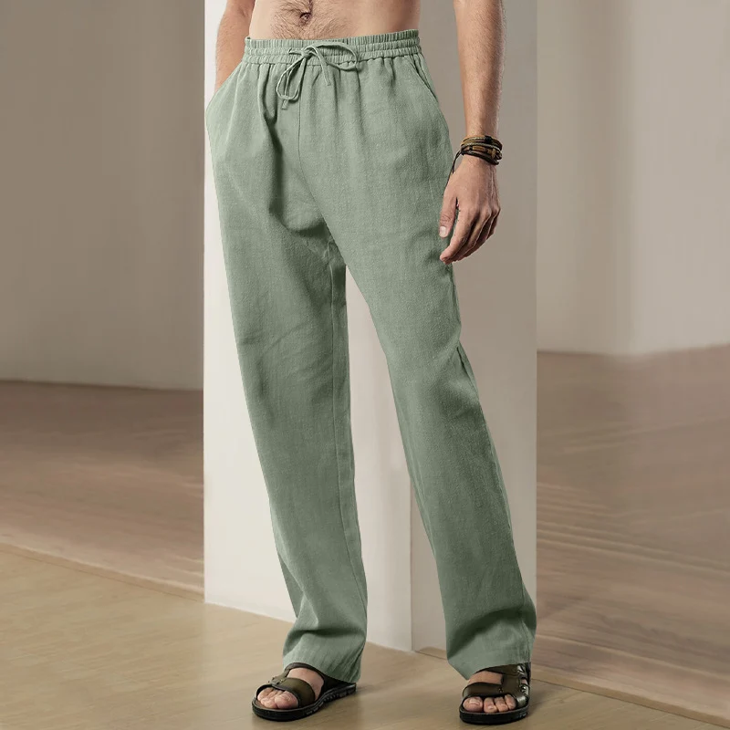 Herren Locker geschnittene Leinenhose mit Kordelzug und geradem Bein Nord Taschen