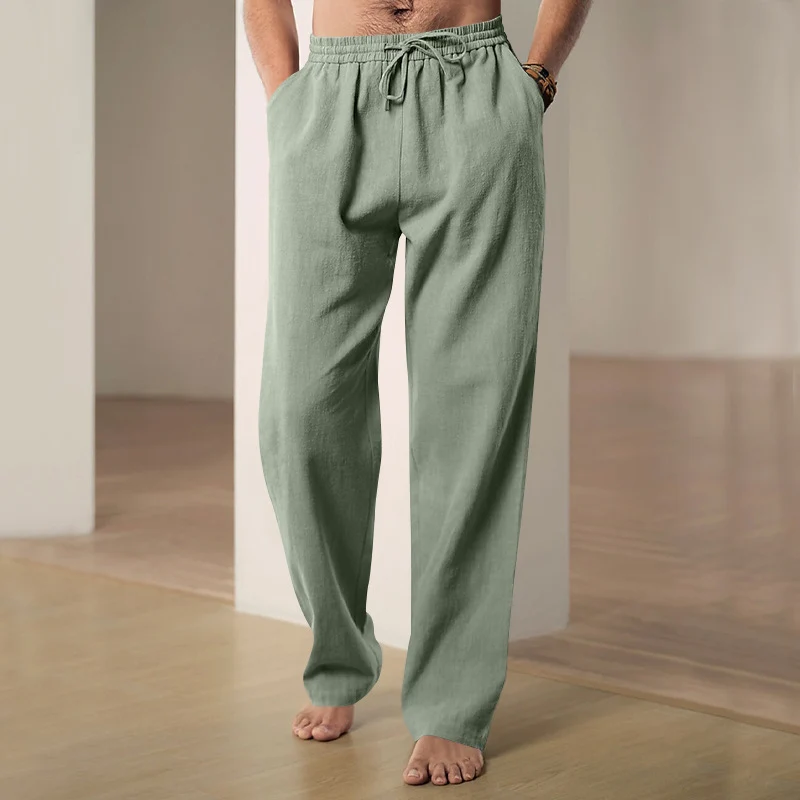 Herren Locker geschnittene Leinenhose mit Kordelzug und geradem Bein Nord Taschen