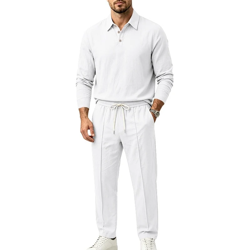 Herren Leichtes Leinen-Lounge-Set mit Henley-Kragen und elastischer Bundhose Nord Taschen
