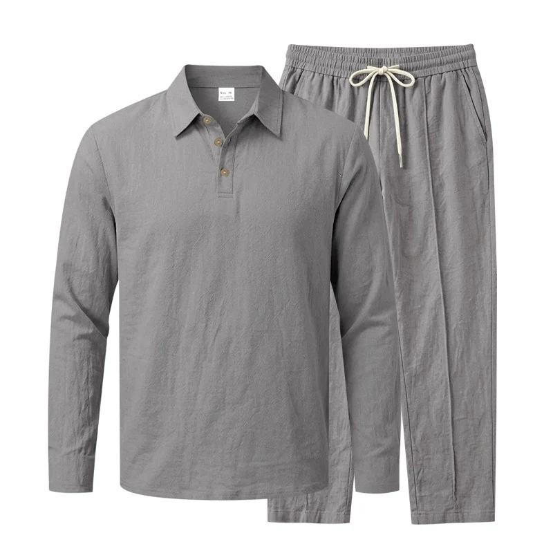 Herren Leichtes Leinen-Lounge-Set mit Henley-Kragen und elastischer Bundhose Nord Taschen
