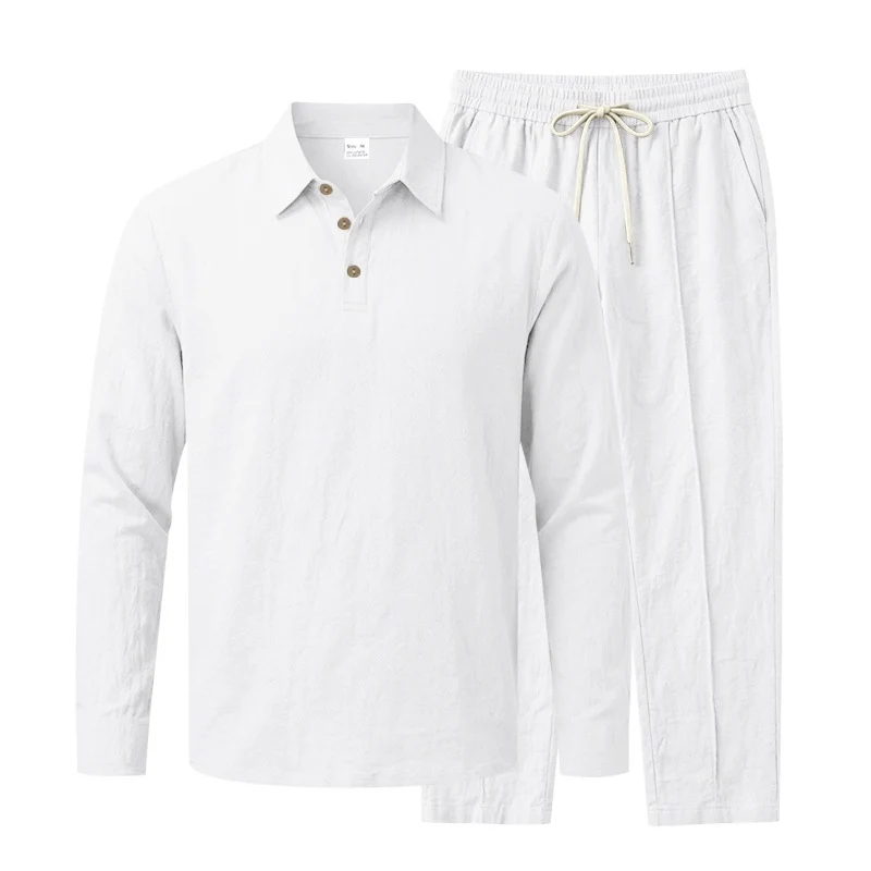 Herren Leichtes Leinen-Lounge-Set mit Henley-Kragen und elastischer Bundhose Nord Taschen