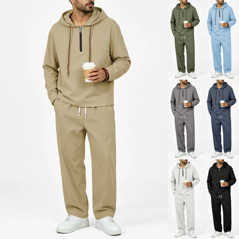 Herren Leichter Halbzip-Kapuzenpullover im Relaxed-Fit mit Kordelzug Nord Taschen