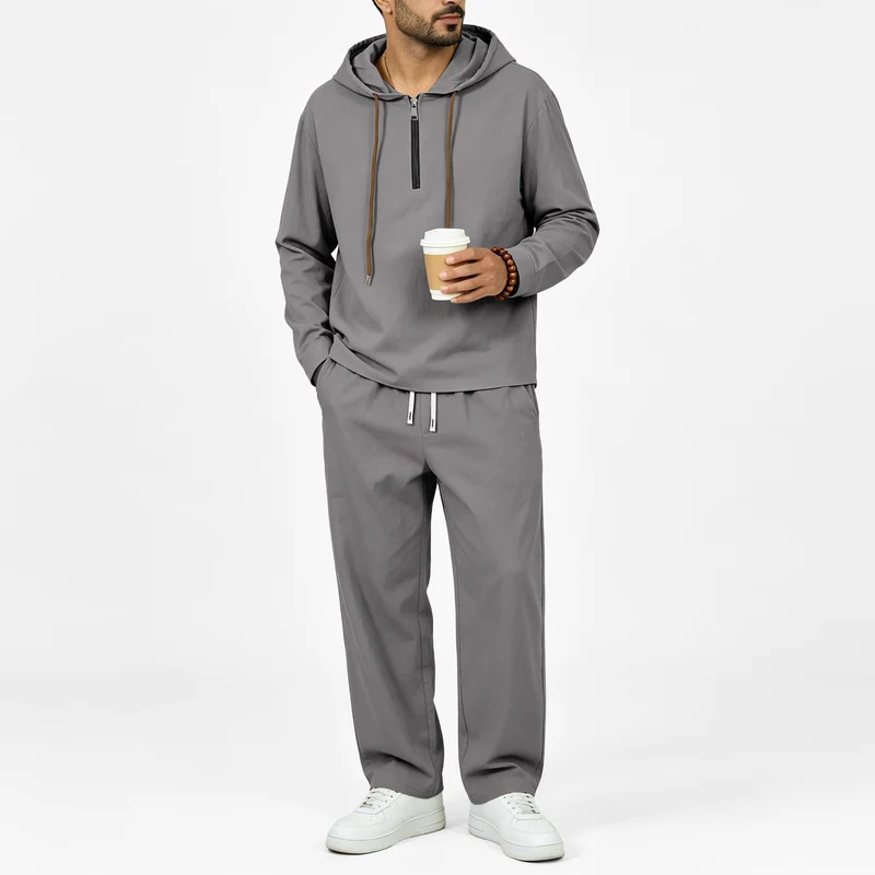 Herren Leichter Halbzip-Kapuzenpullover im Relaxed-Fit mit Kordelzug Nord Taschen
