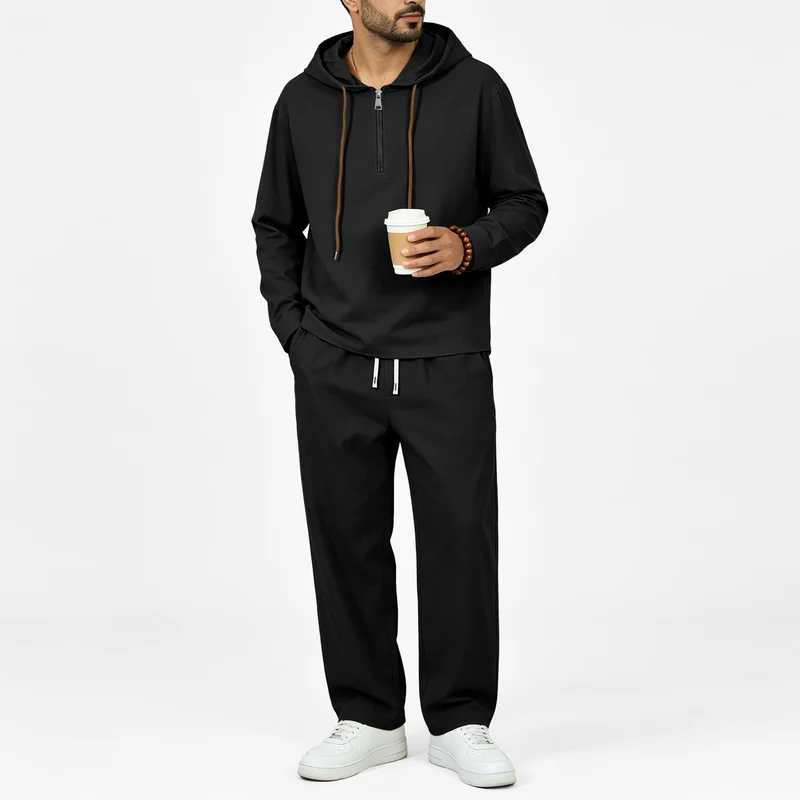 Herren Leichter Halbzip-Kapuzenpullover im Relaxed-Fit mit Kordelzug Nord Taschen