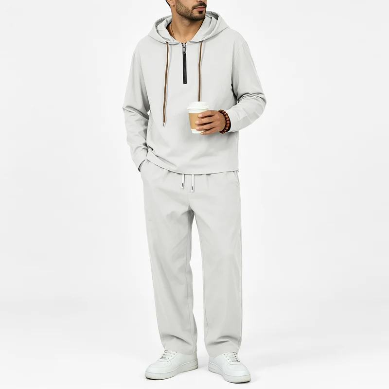Herren Leichter Halbzip-Kapuzenpullover im Relaxed-Fit mit Kordelzug Nord Taschen
