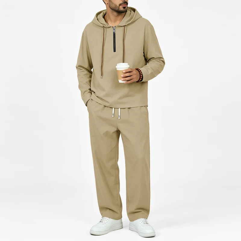 Herren Leichter Halbzip-Kapuzenpullover im Relaxed-Fit mit Kordelzug Nord Taschen