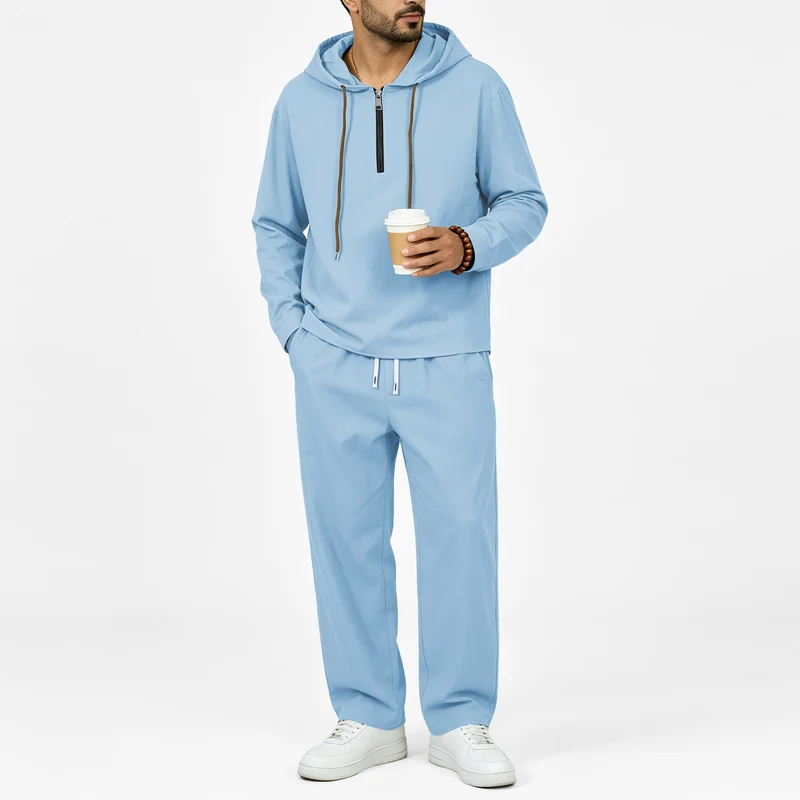 Herren Leichter Halbzip-Kapuzenpullover im Relaxed-Fit mit Kordelzug Nord Taschen
