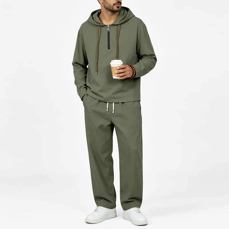 Herren Leichter Halbzip-Kapuzenpullover im Relaxed-Fit mit Kordelzug Nord Taschen