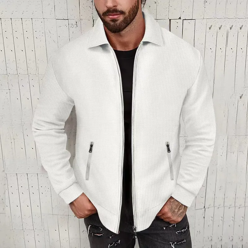 Herren Leichte Struktur-Reißverschluss-Übergangsjacke mit Kentkragen und Reißverschlusstaschen Nord Taschen