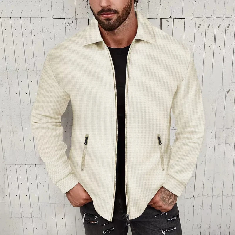 Herren Leichte Struktur-Reißverschluss-Übergangsjacke mit Kentkragen und Reißverschlusstaschen Nord Taschen