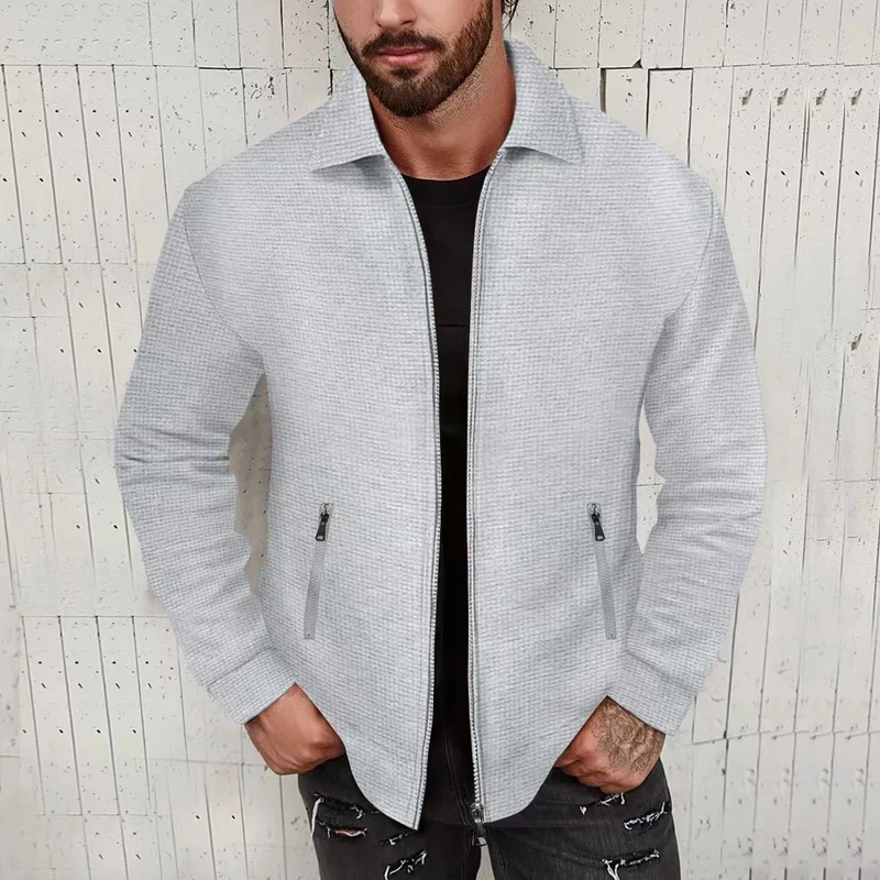 Herren Leichte Struktur-Reißverschluss-Übergangsjacke mit Kentkragen und Reißverschlusstaschen Nord Taschen