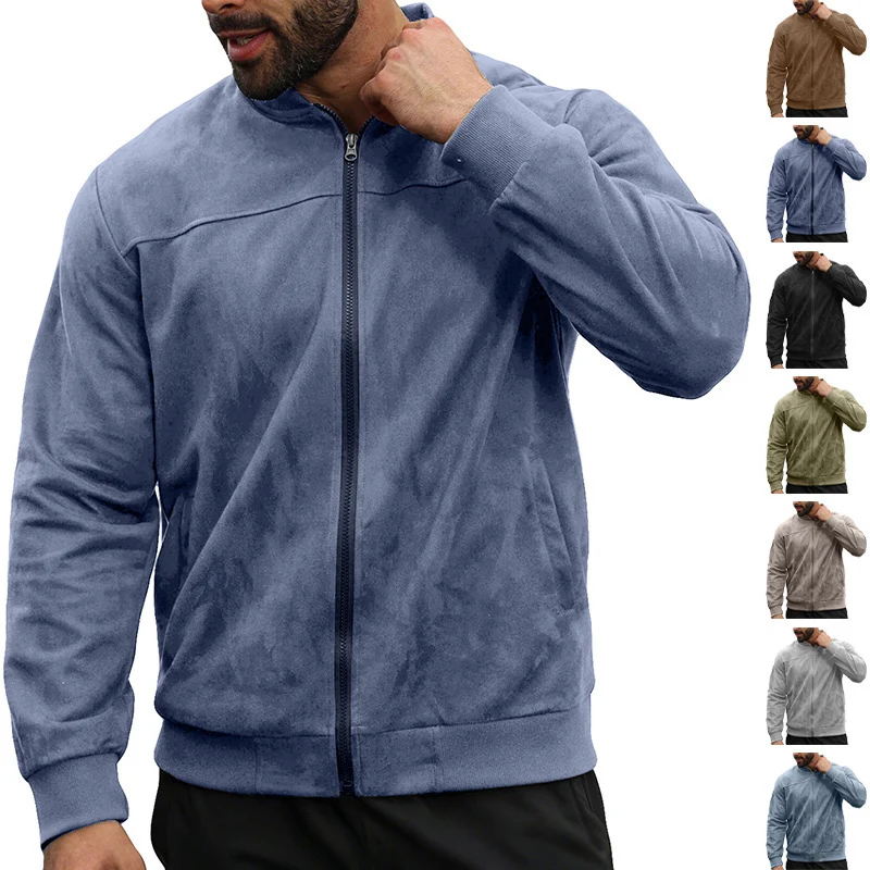 Herren Leichte Bomberjacke im Velours-Look mit Reißverschluss und Rippbündchen Nord Taschen