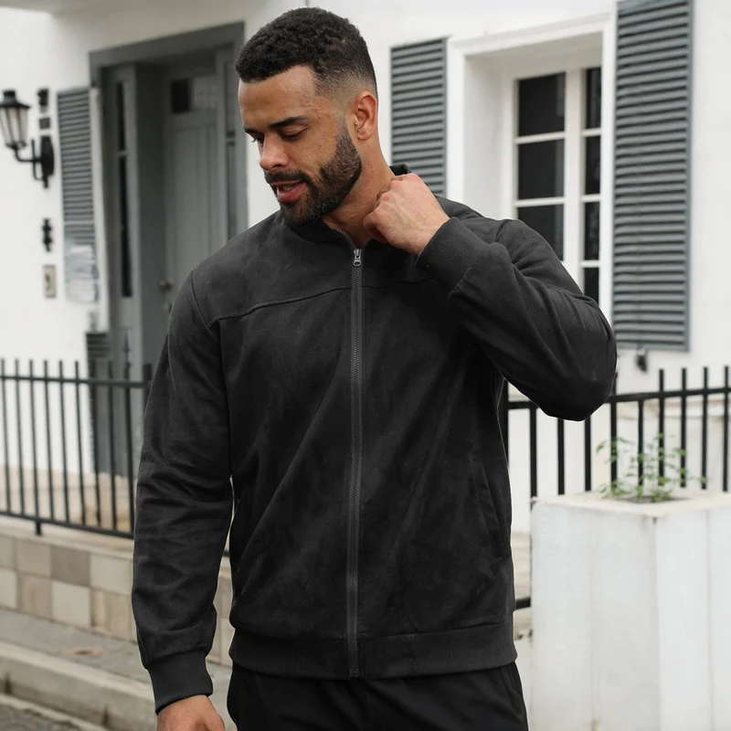 Herren Leichte Bomberjacke im Velours-Look mit Reißverschluss und Rippbündchen Nord Taschen
