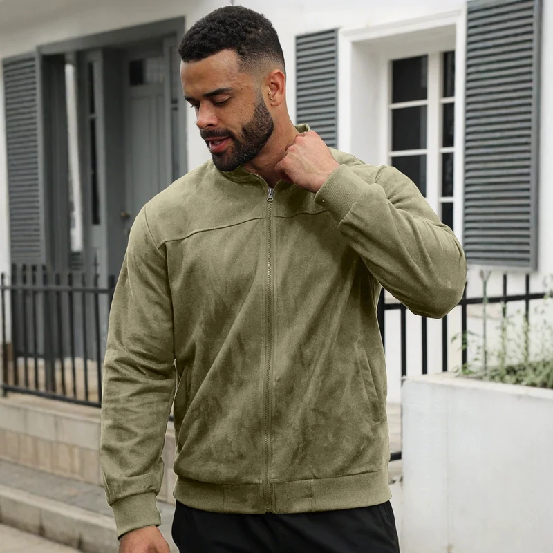 Herren Leichte Bomberjacke im Velours-Look mit Reißverschluss und Rippbündchen Nord Taschen