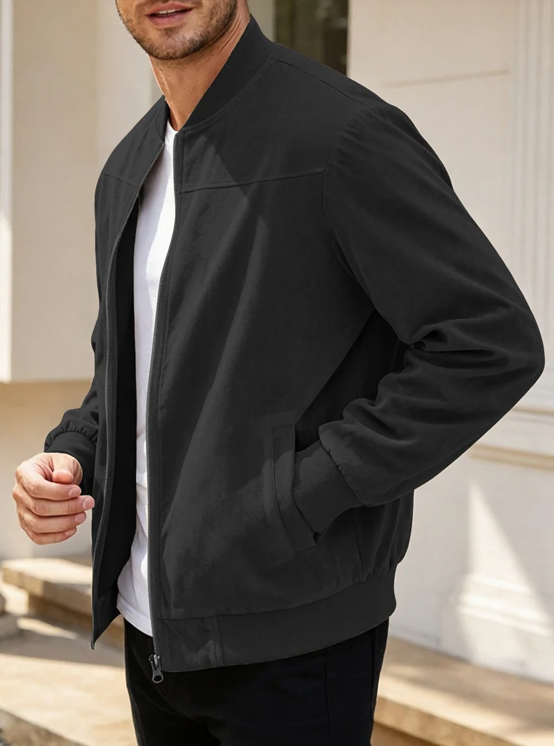 Herren Leichte Bomberjacke im Velours-Look mit Reißverschluss und Rippbündchen Nord Taschen