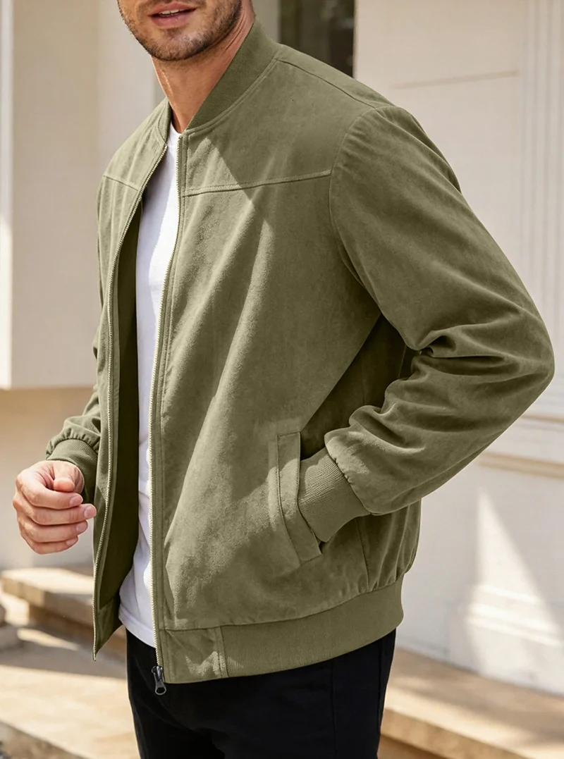 Herren Leichte Bomberjacke im Velours-Look mit Reißverschluss und Rippbündchen Nord Taschen