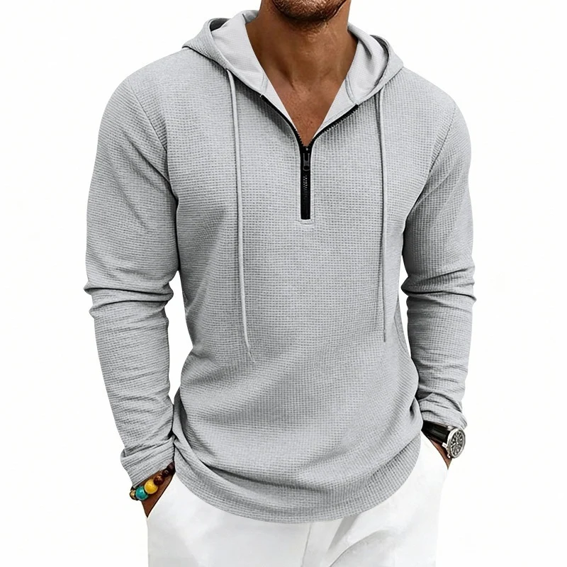 Herren Lässiges Waffelstruktur-Hoodie mit halbem Reißverschluss und Kapuze Nord Taschen