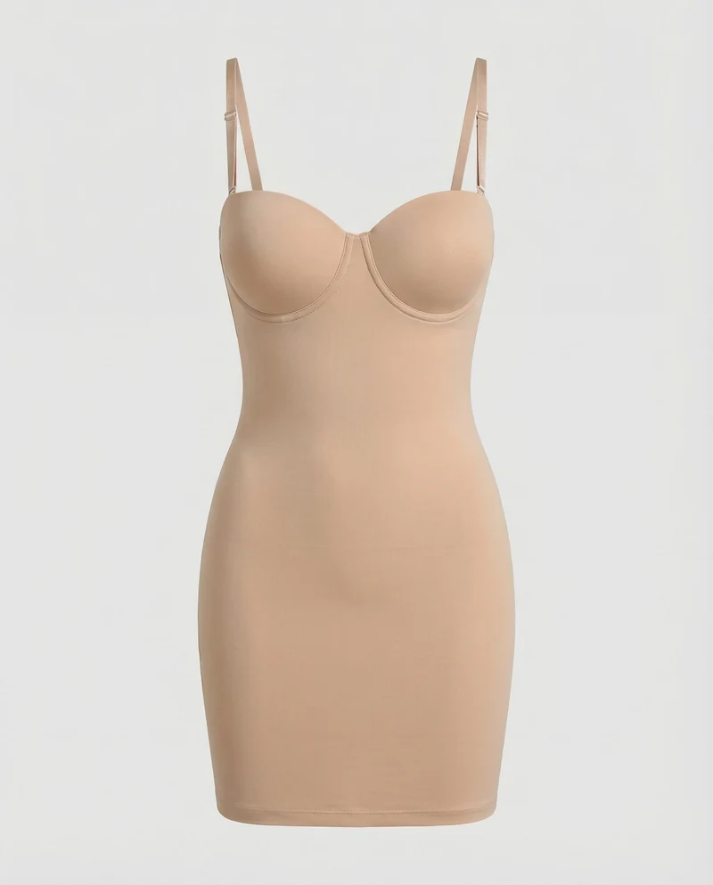 Damen nan figurformendes Shapewear-Kleid mit integrierten Bügelcups, nahtloser Taillen- und Hüftformung und verstellbaren Trägern