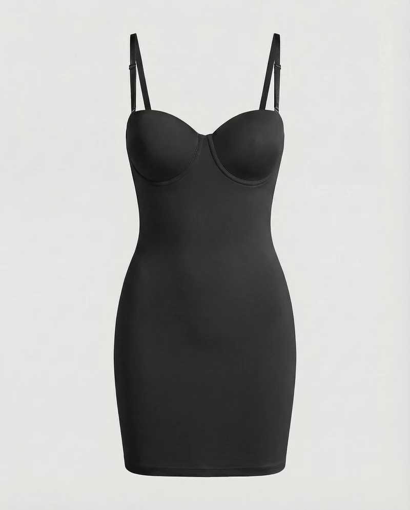 Damen nan figurformendes Shapewear-Kleid mit integrierten Bügelcups, nahtloser Taillen- und Hüftformung und verstellbaren Trägern