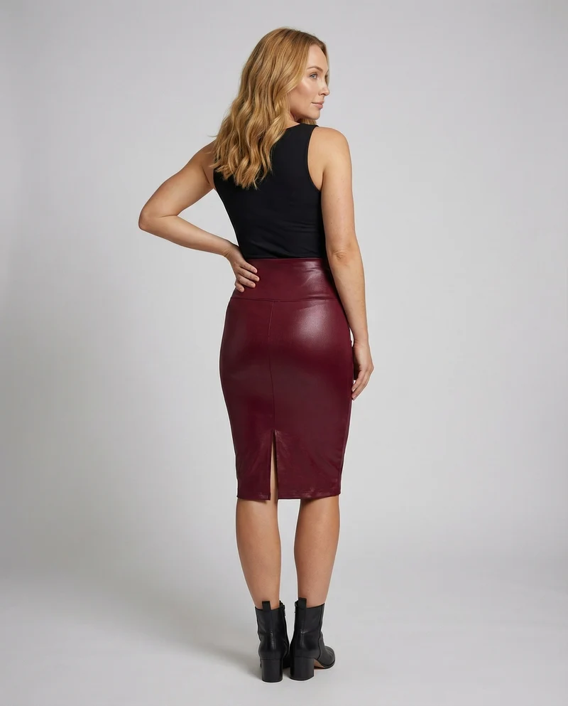 Damen figurbetonter High-Waist-Formrock aus Lackleder