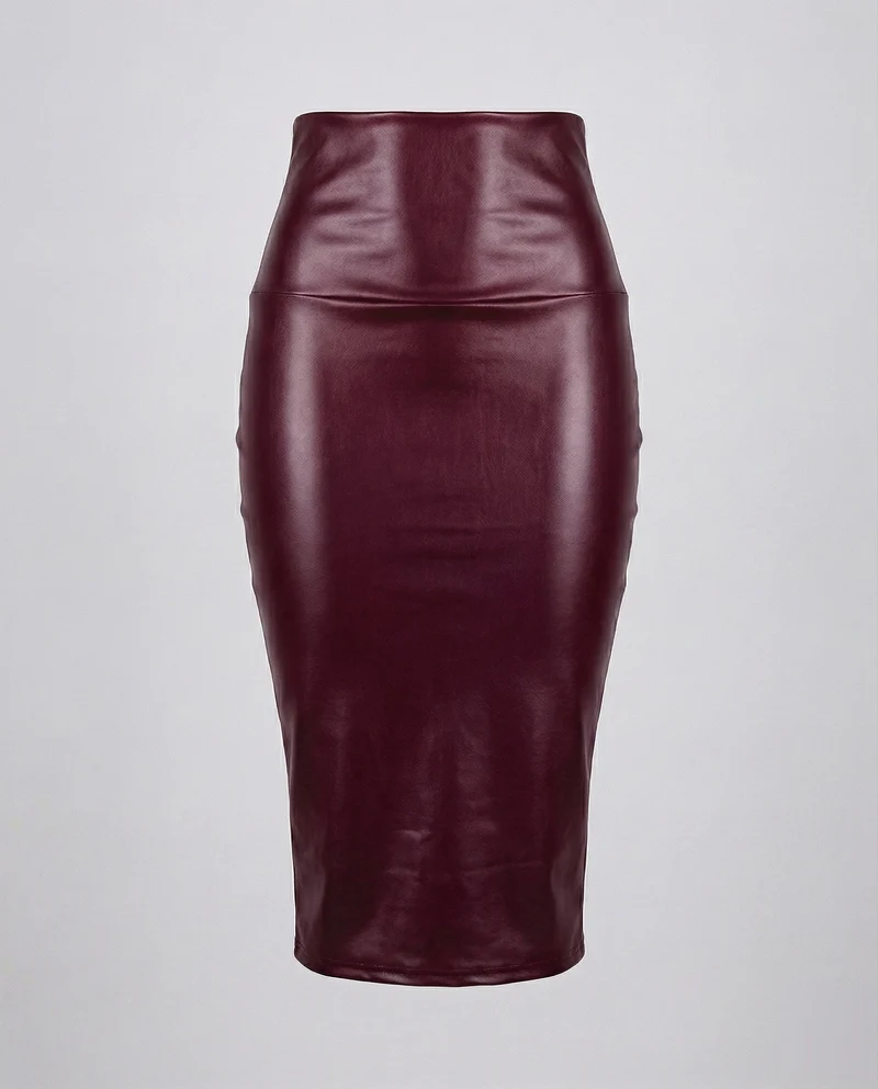 Damen figurbetonter High-Waist-Formrock aus Lackleder