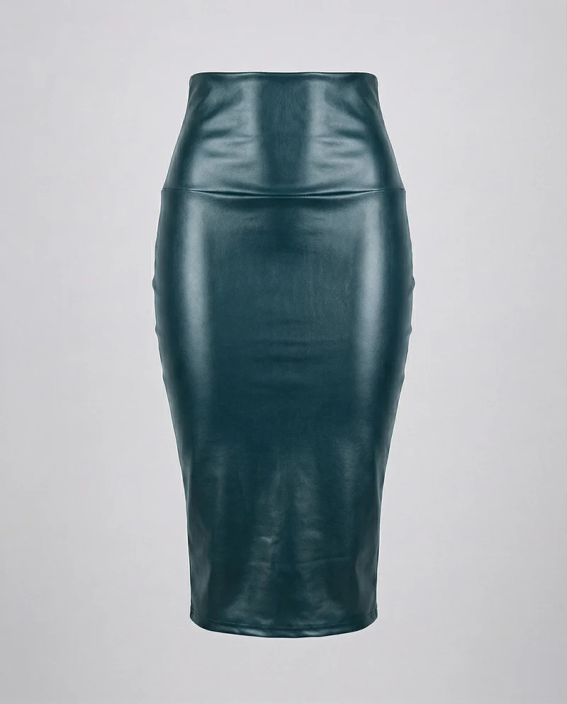 Damen figurbetonter High-Waist-Formrock aus Lackleder
