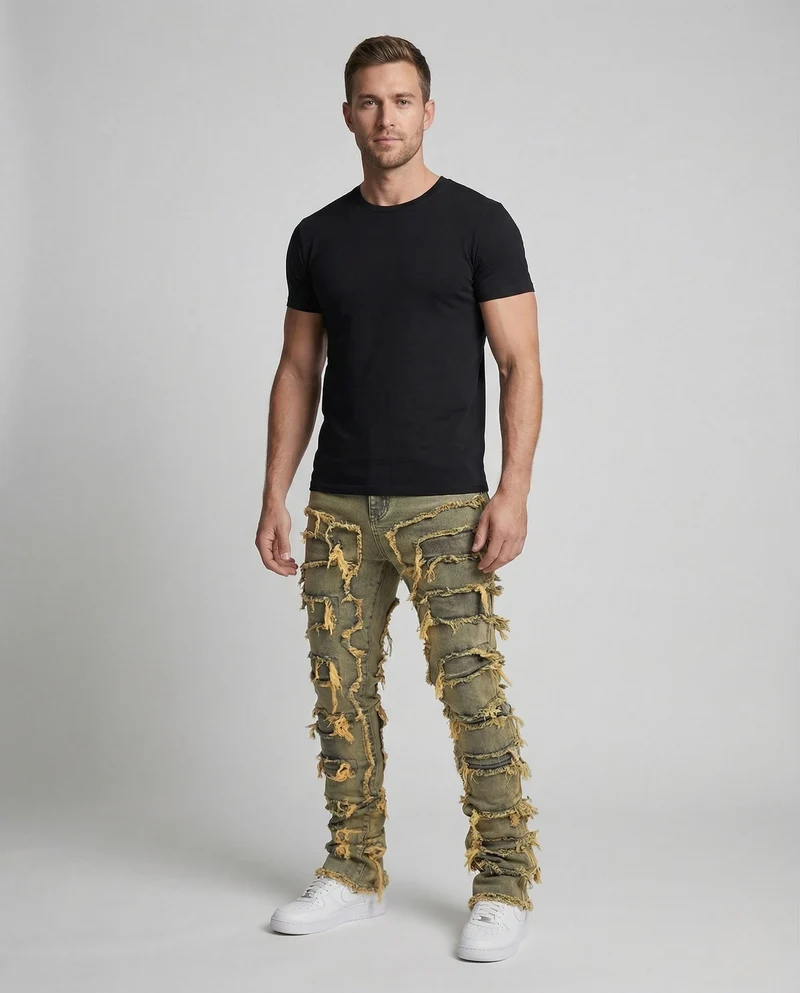 Herren Slim Fit Jeans mit Fransenstreifen
