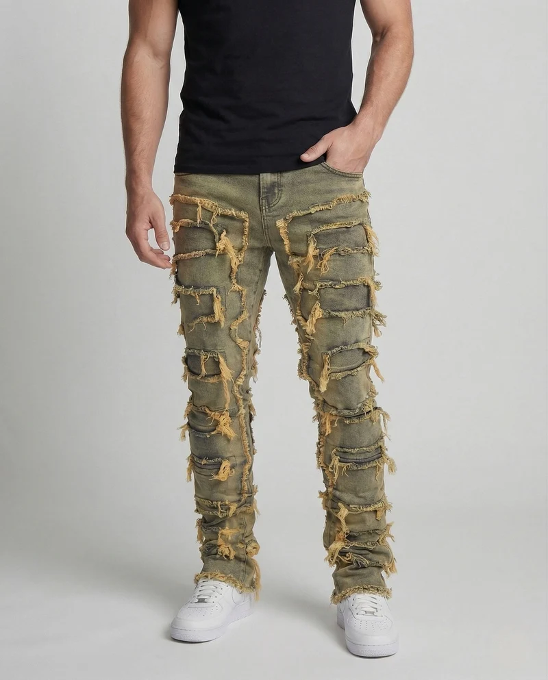 Herren Slim Fit Jeans mit Fransenstreifen