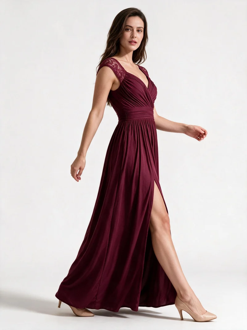 Damen Abendkleid mit Elegantem V-Ausschnitt und Rüschendetails - Vittorelli