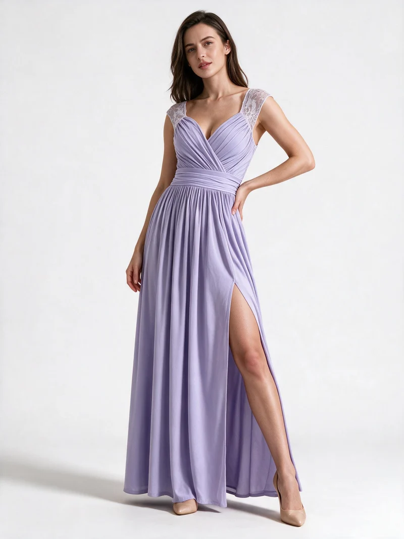 Damen Abendkleid mit Elegantem V-Ausschnitt und Rüschendetails - Vittorelli