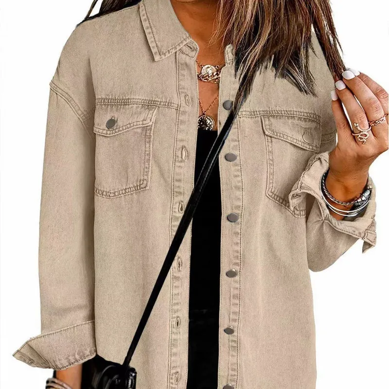Damen Denim Overshirt mit fransigem Saum und Brusttaschen Avellé