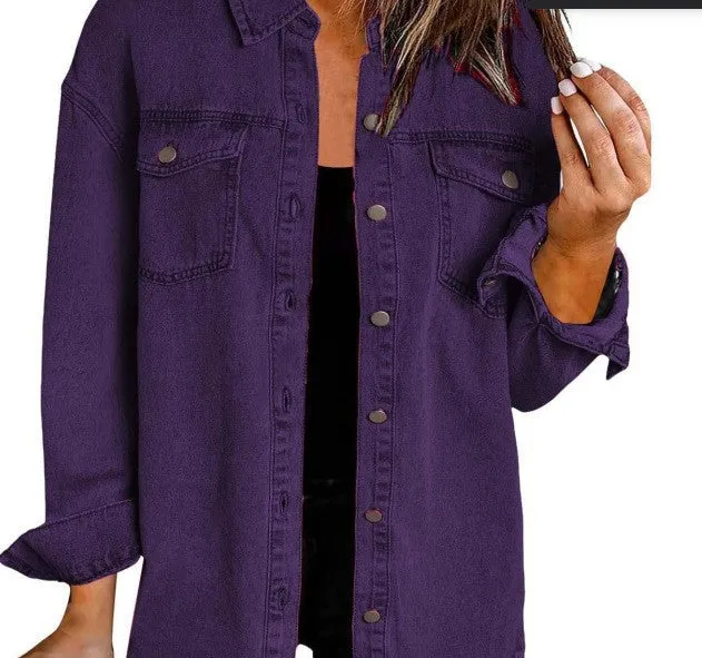 Damen Denim Overshirt mit fransigem Saum und Brusttaschen Avellé