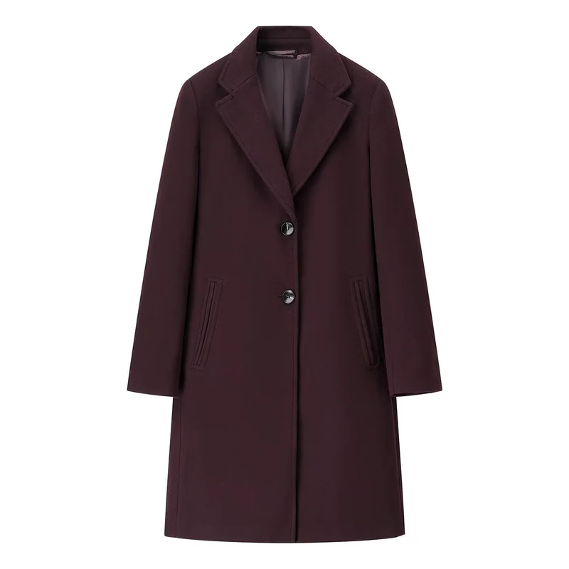 Damen Eleganter Longline-Wollmixmantel mit Reverskragen und Leistentaschen Nord Taschen