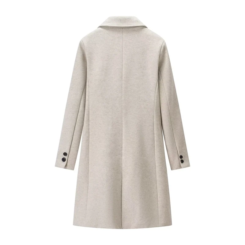 Damen Eleganter Longline-Wollmixmantel mit Reverskragen und Leistentaschen Nord Taschen