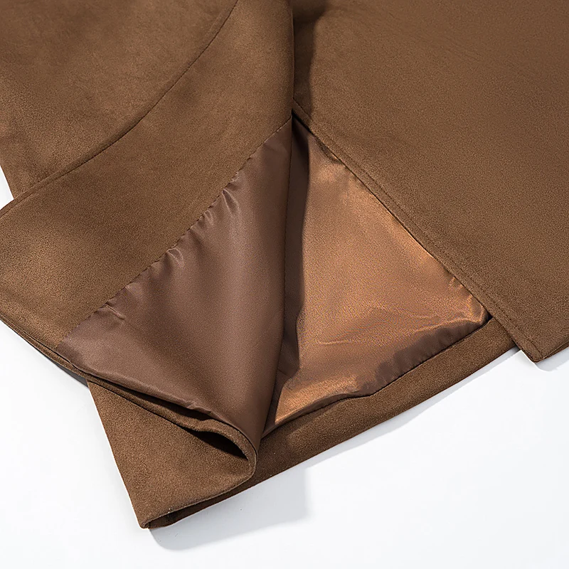 Damen Doppelreihiger Wolloptik-Maximantel mit Reverskragen und Pattentaschen Nord Taschen