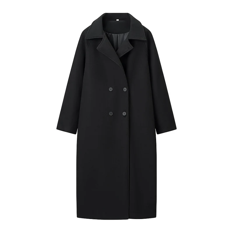 Damen Doppelreihiger Oversize-Wollmix-Mantel mit fallendem Revers und langer Silhouette Nord Taschen