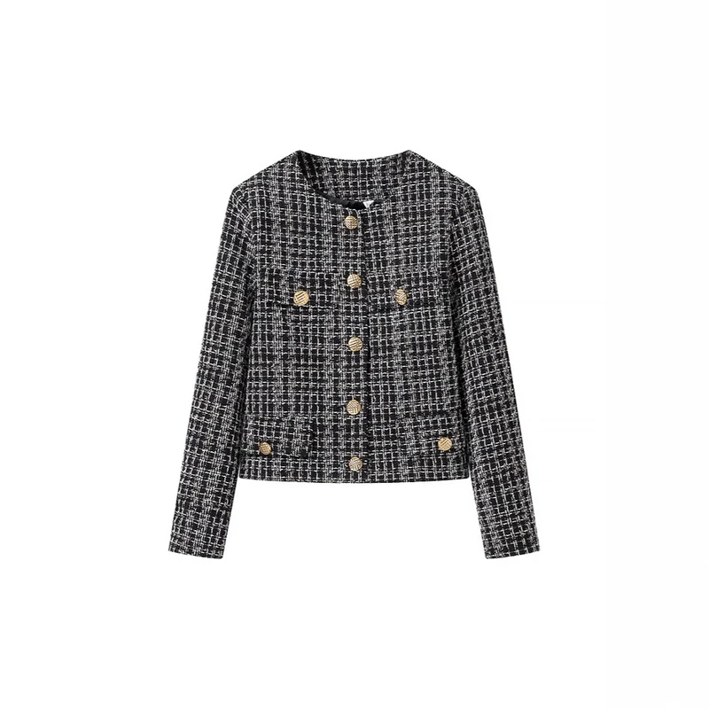 Damen Bouclé-Tweed-Jacke mit Zierknöpfen und kastiger Cropped-Silhouette Nord Taschen