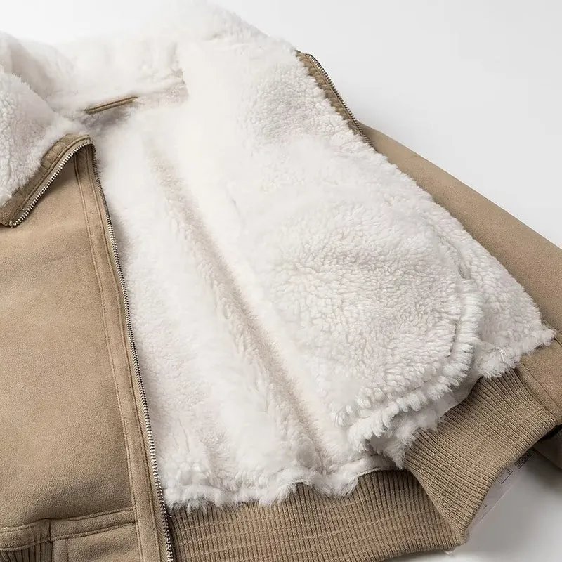Damen Bomberjacke aus Veloursimitat mit Teddyfutter und großem Schalkragen Nord Taschen